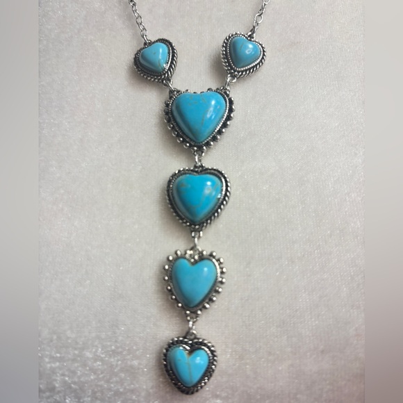 Silver and Turquoise Heart Necklace - Picture 3 of 3